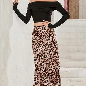 New Leopard Print Satin Skirt Stretch waist size S